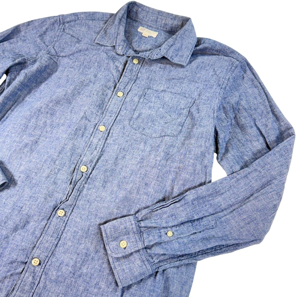 GAP Blue Linen Cotton‎ Chambray Button Down Shirt Standard Fit Women's Large